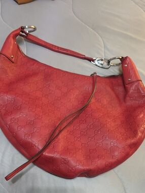 Gucci Red Embossed Leather Shoulder Bag
